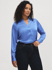 Johnny Collar Satin-Like Blouse