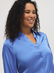 Johnny Collar Satin-Like Blouse
