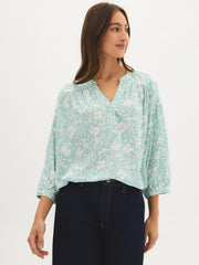 Floral Print Split Neck Blouse