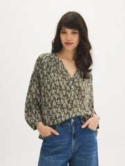 Geo Print Split-Neck Blouse