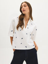Cotton-Blend Floral Embroidered Blouse