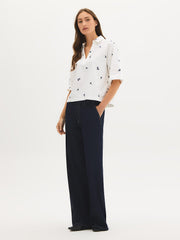 Cotton-Blend Floral Embroidered Blouse