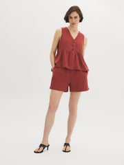 Linen-Blend Peplum Top