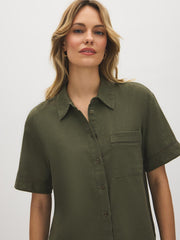 Linen-Blend Short Sleeve Blouse