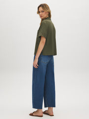 Linen-Blend Short Sleeve Blouse