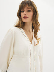 Linen-Blend Empire Waist Blouse
