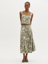 Floral Linen-Blend Panel Skirt