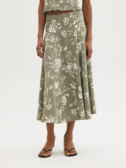 Floral Linen-Blend Panel Skirt