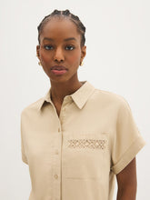 Crochet Hem Button-Front Blouse