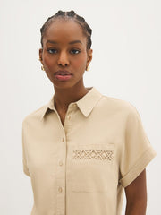Crochet Hem Button-Front Blouse
