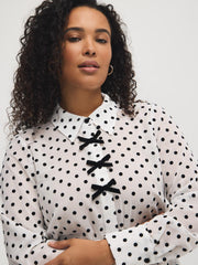 Velour Bow Detail Chiffon Blouse