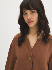 3/4 Sleeve Split-Neck Blouse