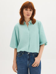 Balloon Sleeve Button-Front Blouse