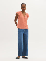Ruffle Sleeve V-Neck Blouse