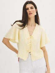 Flutter Sleeve Tie-Front Blouse