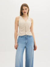 Sleeveless Striped Shirred Blouse