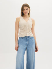 Sleeveless Striped Shirred Blouse