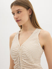Sleeveless Striped Shirred Blouse
