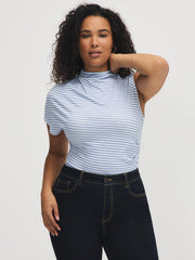 Striped Asymmetrical Mock Neck Top
