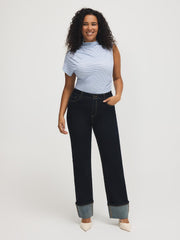 Striped Asymmetrical Mock Neck Top