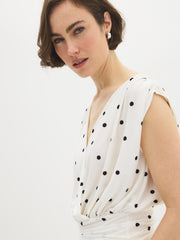 Polka Dot Dolman Sleeve Wrap Top