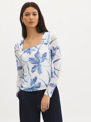 Floral Square Neck Mesh Top