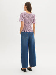 Cotton Ditsy Print Smocked Top