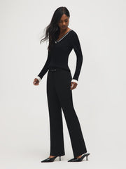 Belted Crepe Flare Leg Pants