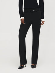 Belted Crepe Flare Leg Pants