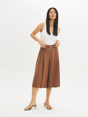 Pleated Wide-Leg Belted Culottes