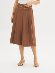 Pleated Wide-Leg Belted Culottes