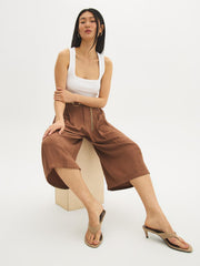 Pleated Wide-Leg Belted Culottes