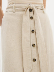 Linen-Blend Button-Front Midi Skirt