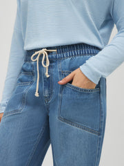 Elastic Waist Wide-Leg Jeans