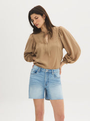 Raw Edge Cotton Denim Shorts