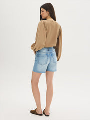 Raw Edge Cotton Denim Shorts