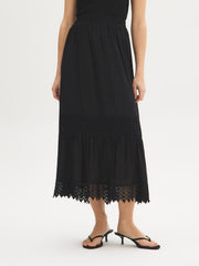 Lace Trim Tiered Maxi Skirt