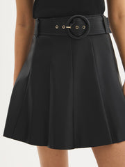 Belted Faux Leather Mini Skirt