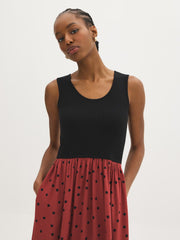 Scoop Neck Polka Dot Midi Dress