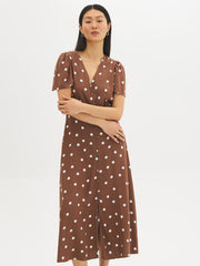 Polka Dot V-Neck Midi Dress
