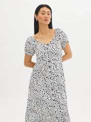 Printed Puff Sleeve Midi Dress