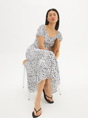 Printed Puff Sleeve Midi Dress