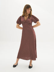 Polka Dot Satin Midi Dress