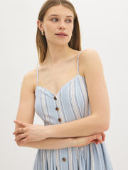 Linen-Blend Striped Midi Dress
