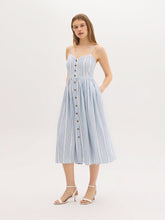Linen-Blend Striped Midi Dress