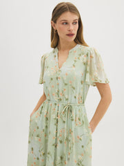 Floral Button-Front Chiffon Midi Dress