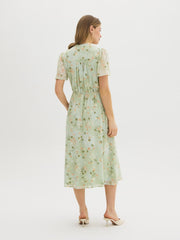 Floral Button-Front Chiffon Midi Dress