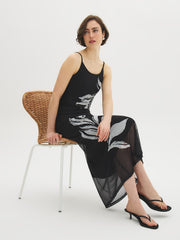 Leaf Print Mesh Midi Dress