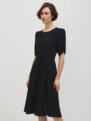 Polka Dot Elbow Sleeve Midi Dress