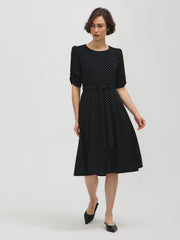Polka Dot Elbow Sleeve Midi Dress